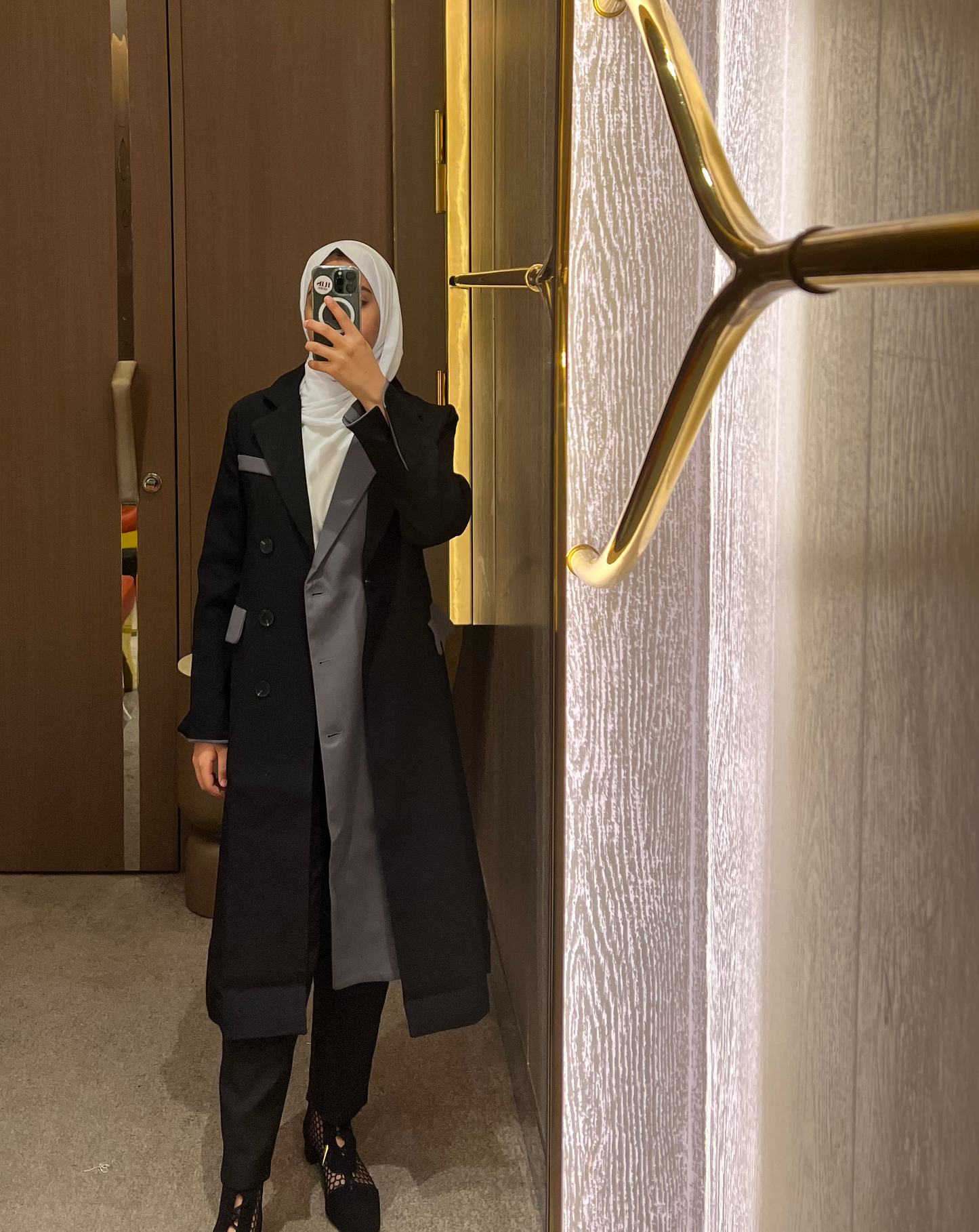 Black and grey trench coat