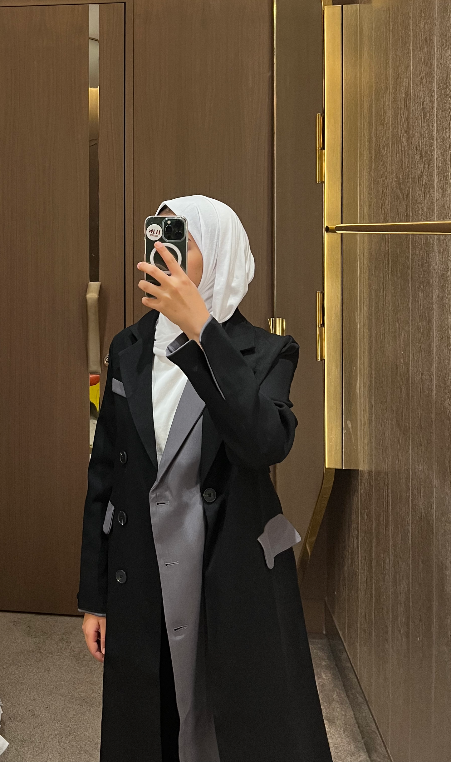 Black and grey trench coat