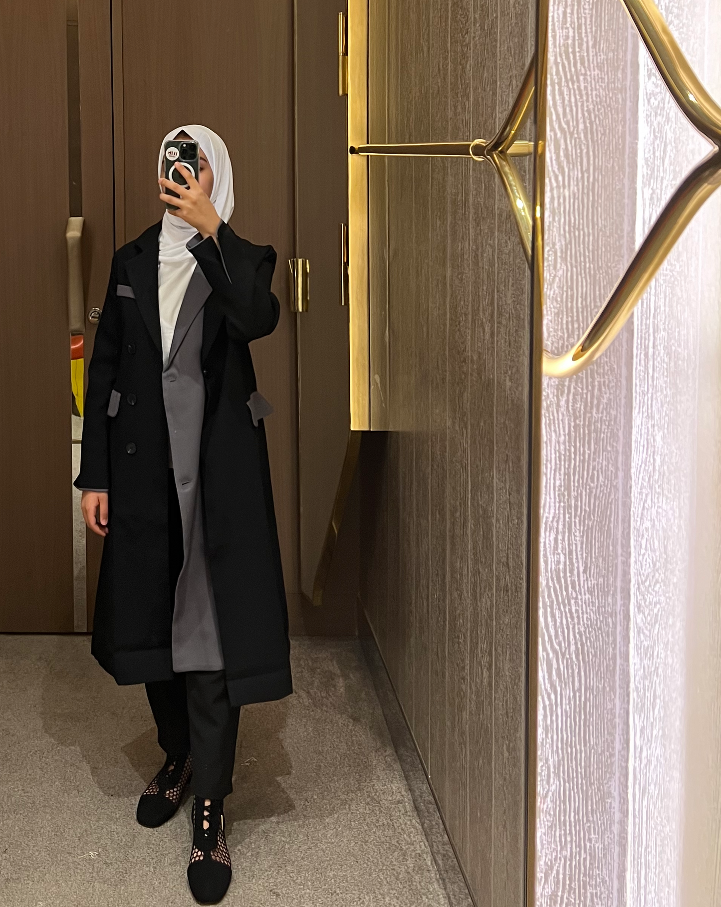 Black and grey trench coat