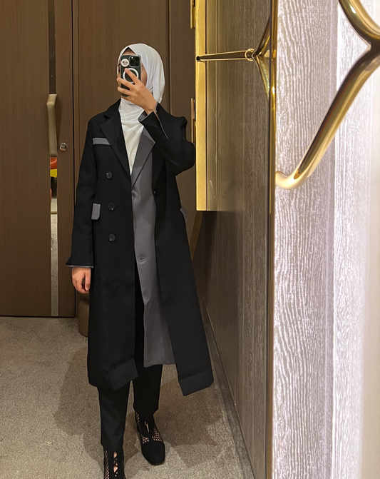 Black and grey trench coat